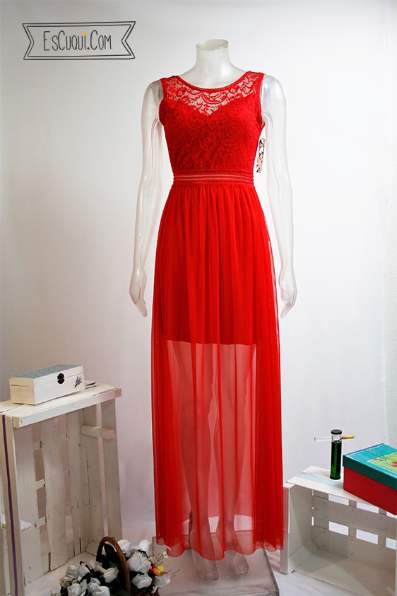 vestido largo rojo encaje