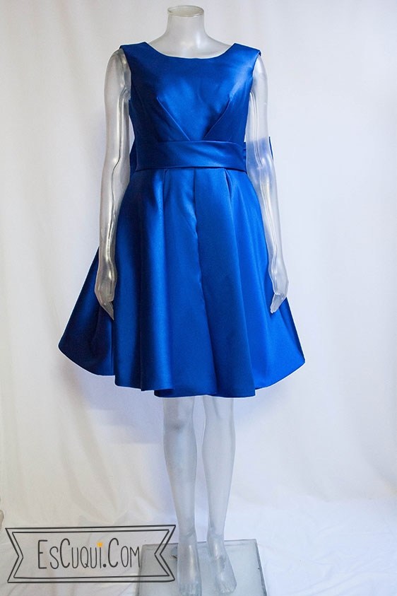 vestido falda campana azul mujer