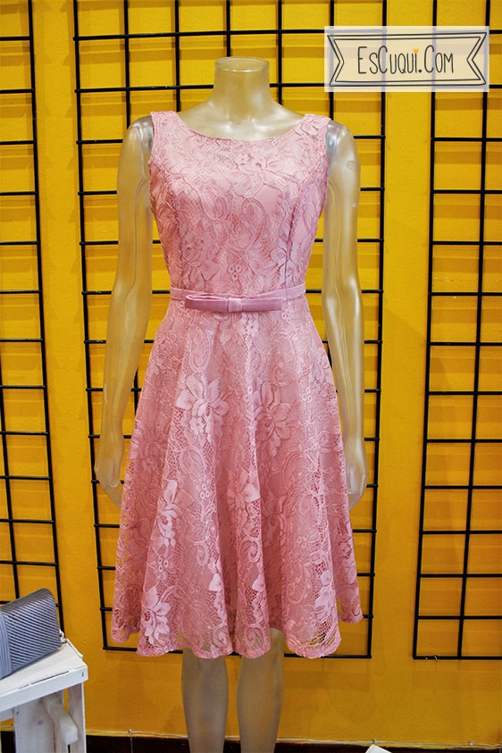 vestido encaje rosa palo