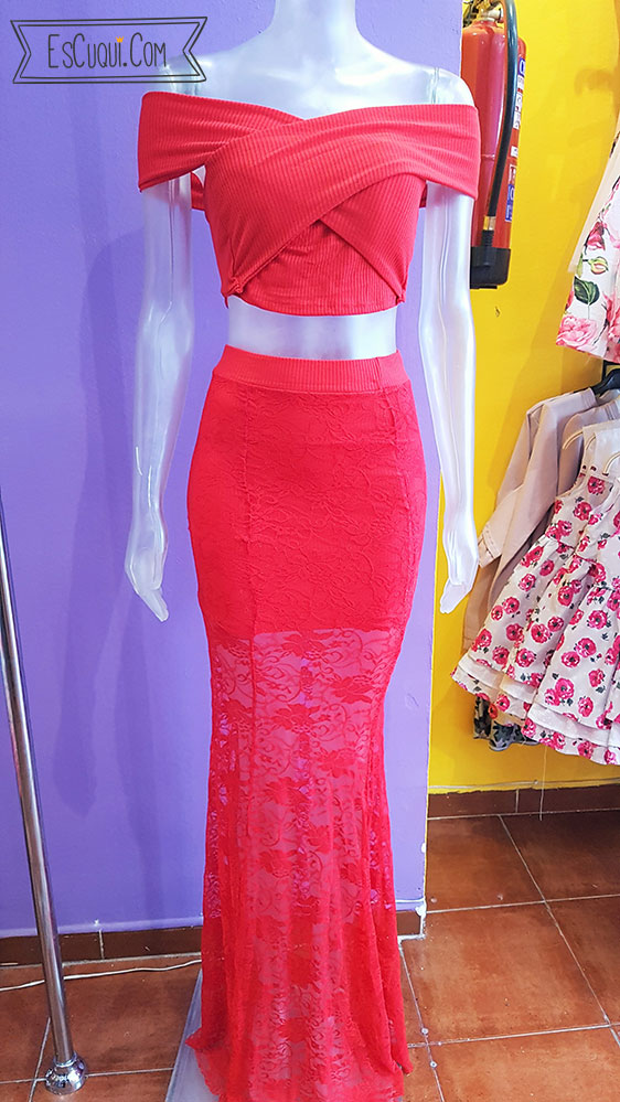 mensual aluminio Oposición Conjunto falda encaje y top - Rojo ⋆ EsCuqui - Ropa barata de chica