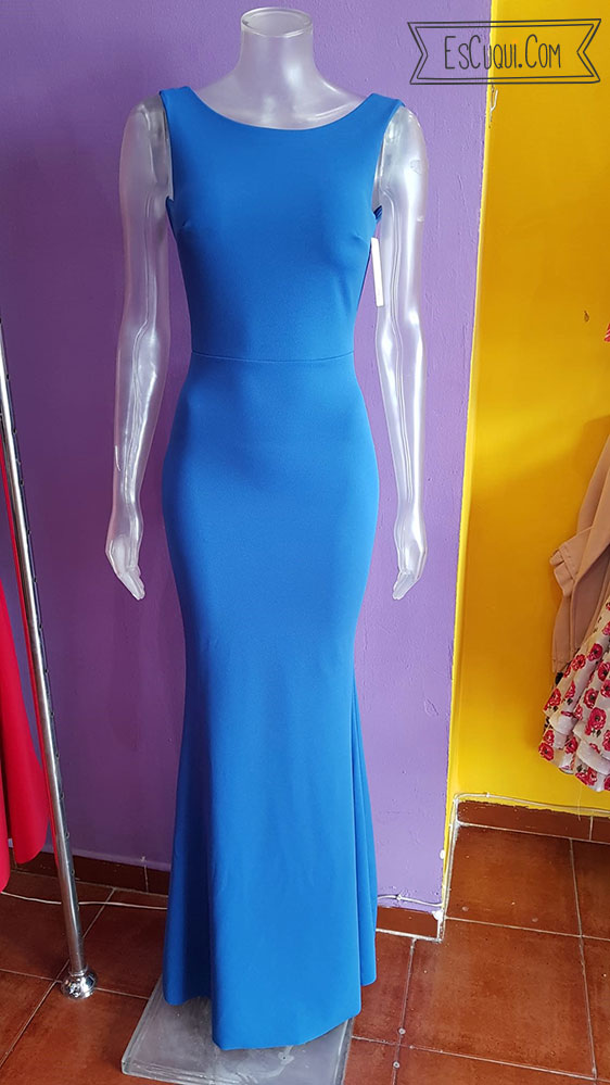 vestido largo azul espalda abierta lazo