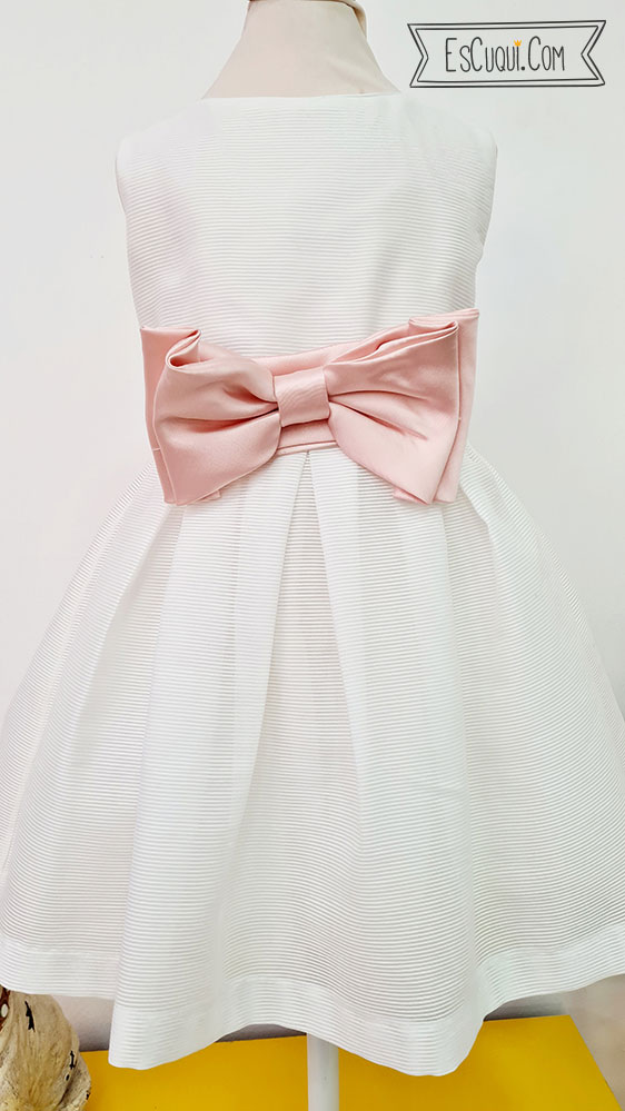 vestido amaya blanco ceremonia lazo rosa elegante