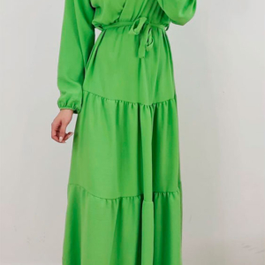 vestido cruzado verde largo volantes