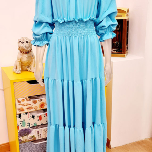 vestido largo tipo mexicano turquesa