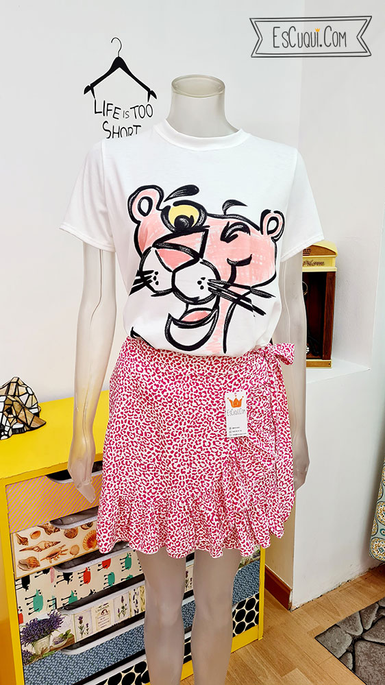 falda corta leopardo rosa y blanco