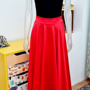 falda larga vestir saten rojo