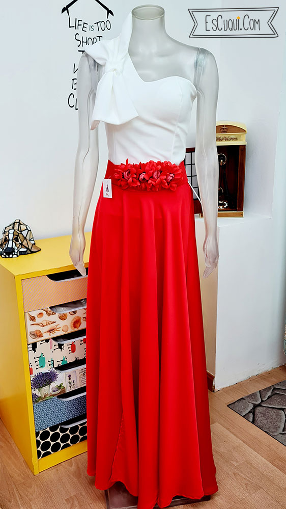 falda larga vestir saten rojo