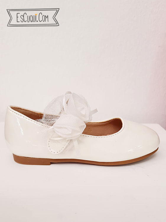zapatos blancos charol flor niña baratos