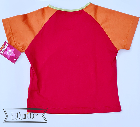 camiseta niña roja y naranja