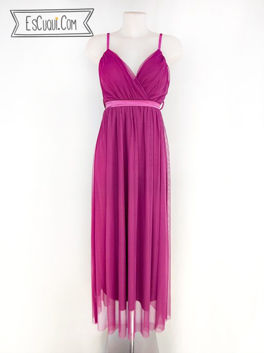 Vestido maxi de tul con tirantes entrelazados y escote en V Azul Royal main image 0
